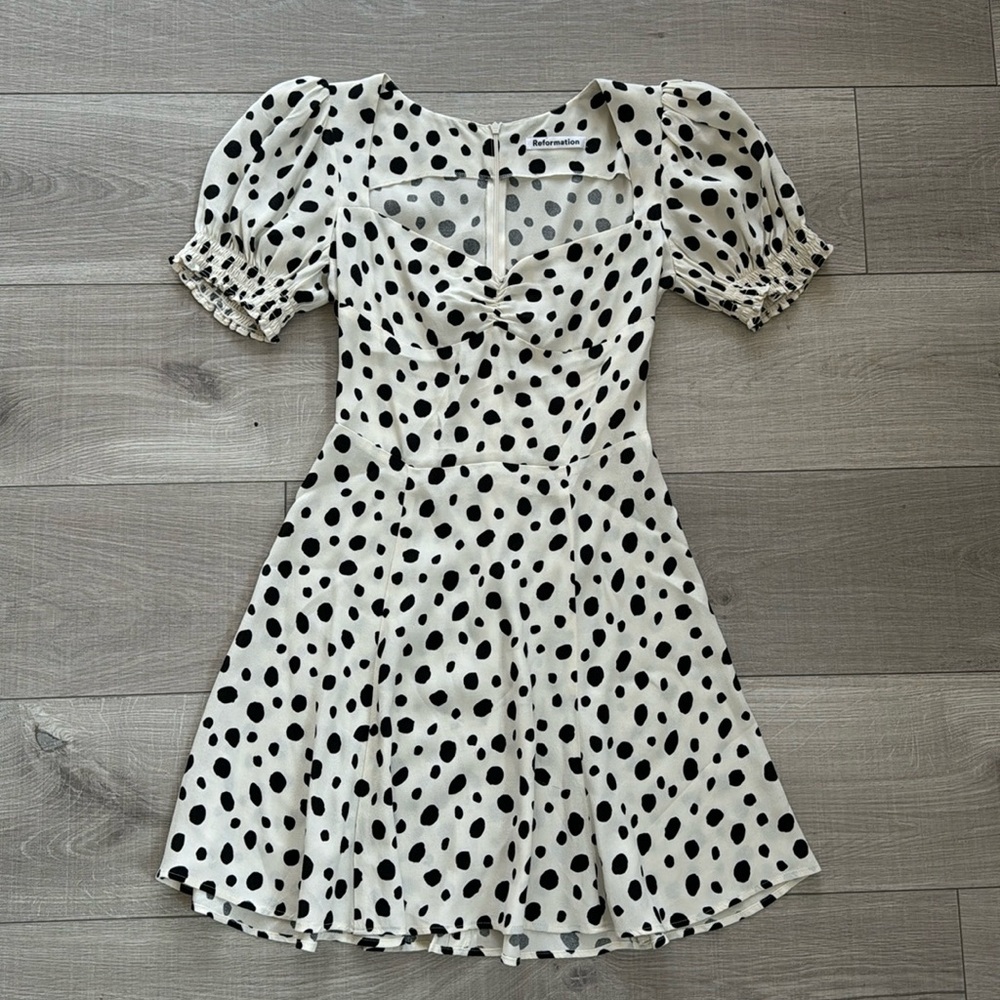 Reformation black white polka dot dress